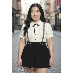 Hot Topic Suspender Skirt Womens PLUS 2X Black O-ring Silver Chain Skater A-Line